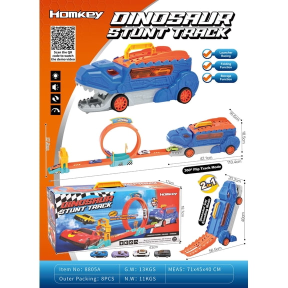 Dinosaur-Shaped Transforming Track Toy with Alloy Car Launcher & Loop Slide System