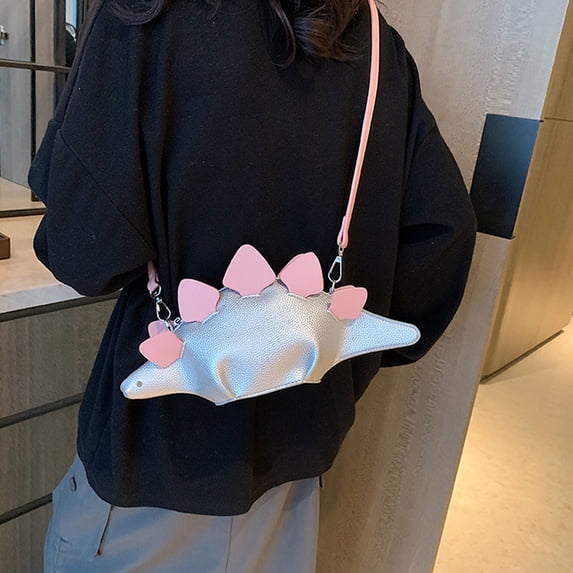 Dinosaur Shark Shoulder Bag for Women Cute 3D Animal Novelty Purse Zipper Stegosaurus Cross Body Bag Clutch Messenger Bag Back to School(01_Silver)