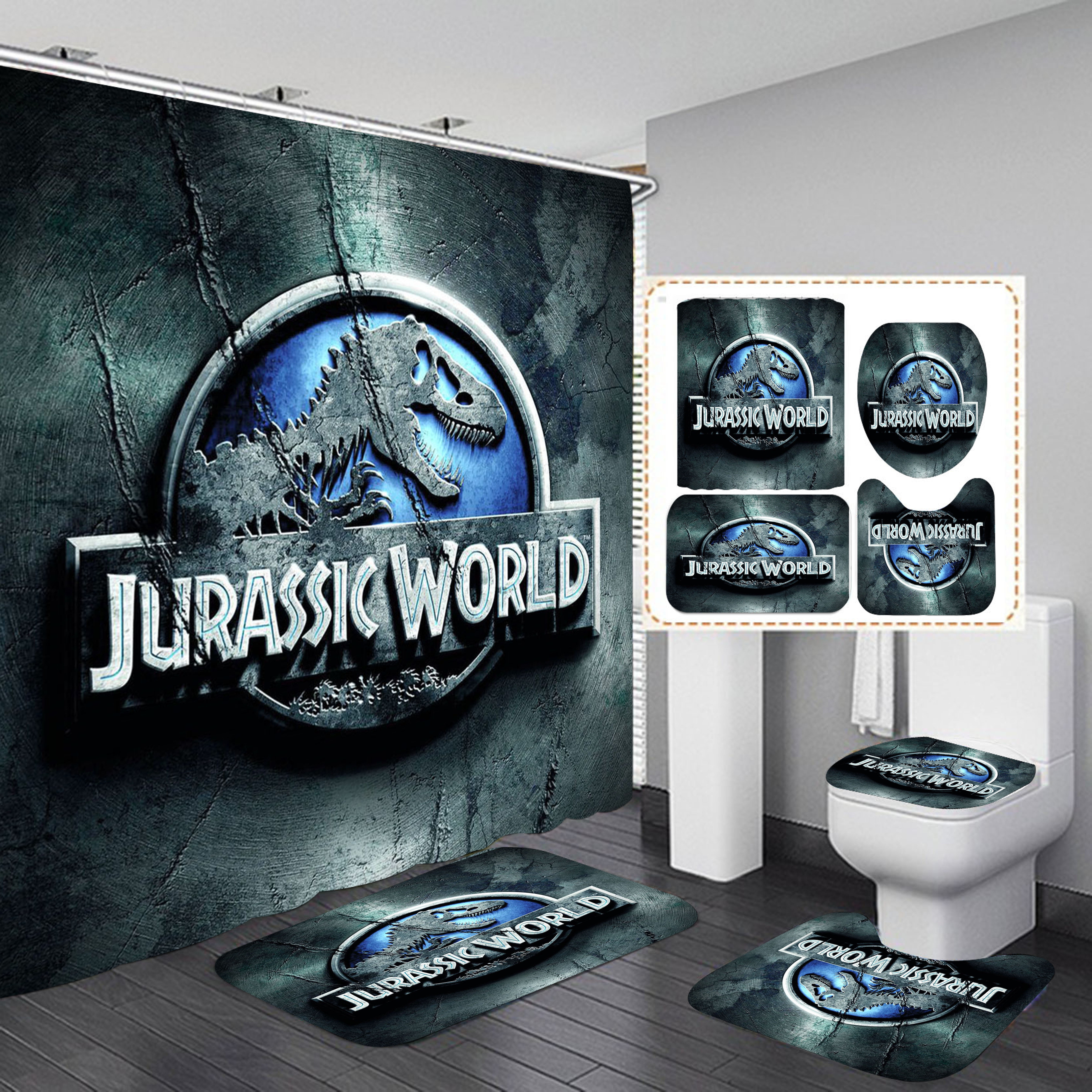 Dinosaur Shower Curtain 72" x 72" Bathroom 4 Pieces Set Bathroom Decor