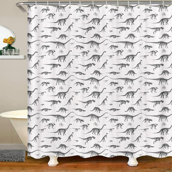 Dinosaur Shower Curtain for Boys Bathroom 72" Wx84 L,Sketch Dinosaur Bones Skeleton Bath Curtain Ancient Animals Shower Curtain Waterproof Fabric Bathroom Decor Sets with Hooks