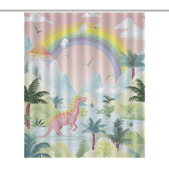Dinosaur Shower Curtain Cloth Fabric Bathroom Decor with Hooks