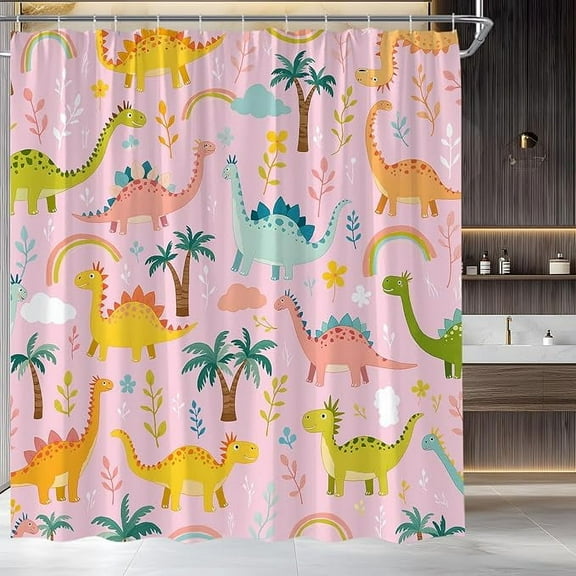 Dinosaur Shower Curtain Funny Cute Dino Jungle Animals Kids Bathroom Curtains Decor Fabric Set Include Hooks 36"W x 72"L (Pack of 1)