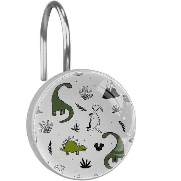 Dinosaur Shower Curtain HooksSet of 12for Home Hotel Shower Rods Bathroom Crystal Glass Print Stainless Steel Round Curtain Hooks