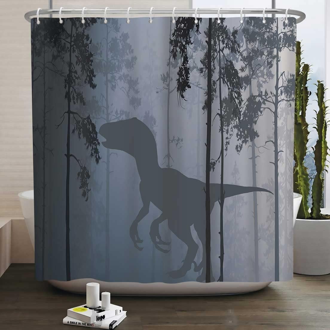 Dinosaur Shower Curtain Tyrannosaurus Rex Silhouette Bathroom Set with ...