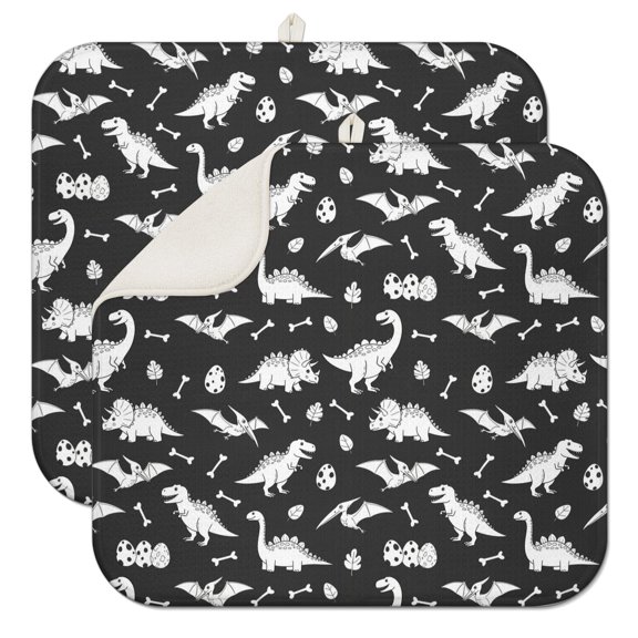 Dinosaur Silhouette Pattern Dish Drying Mat for Kitchen 1 Pack, Ultra Absorbent Microfiber Dishes Drainer Mats,16"x18"
