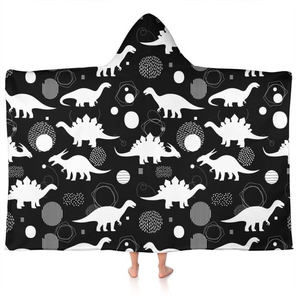 Dinosaur Silhouette Pattern Hooded Bath Towel,60"x35" for Ages 3 To 12 Kids, Quick Dry Lightweight Soft Microfiber Hood Beach Towel Cover Up for Kids