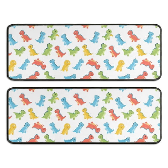 Dinosaur and Silhouette White Pattern Anti Fatigue Kitchen Rugs Set Of 2, Non Slip Washable Decorative Floor Mats for Sink Laundry and Home Use, 17"x47"