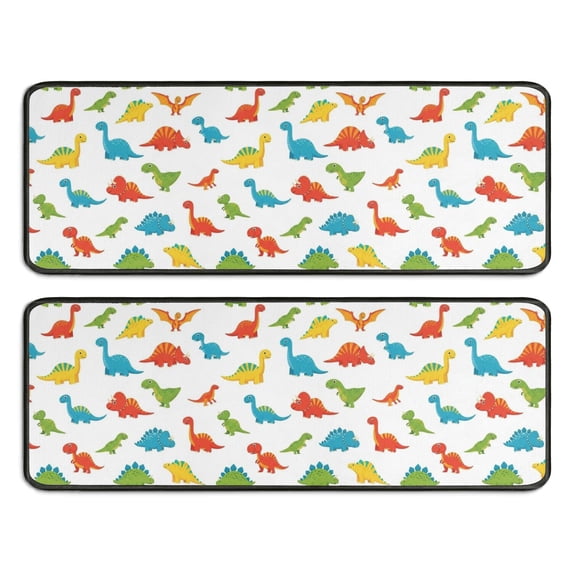 Dinosaur and Silhouette White Pattern Anti Fatigue Kitchen Rugs Set Of 2, Non Slip Washable Decorative Floor Mats for Sink Laundry and Home Use, 17"x47"