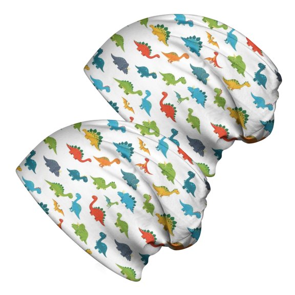 Dinosaur and Silhouettes White Pattern 2 Pack Slouchy Beanie Hat, Sleep Head Cover with Stretchy Fabric & Soft Texture, Warm Thermal Gifts for Birthday Christmas Thanksgiving