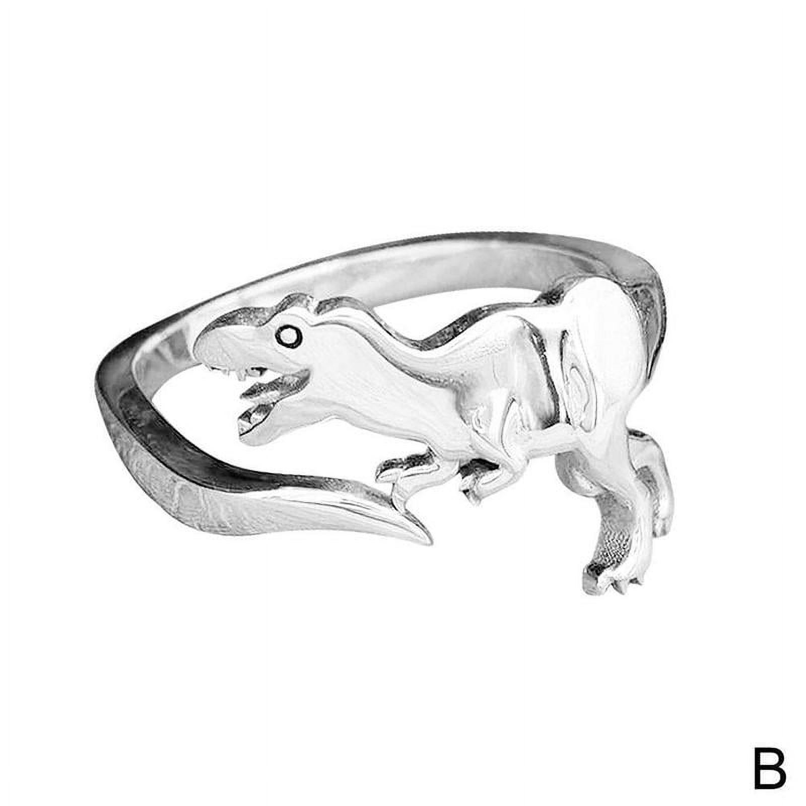 Silver Cute Anello Dinosauro Regolabile Per Donna - Gioiello In Acciaio Inossidabile, Simpatico, Taglia Unica, Colore Argento
