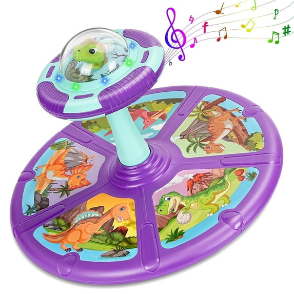 Dinosaur Sit and Spin Toys for Toddler Boys Age 1 2 3 with LED & Music, Birthday Gift for Boy Girl Age 2-4, 18+ Months