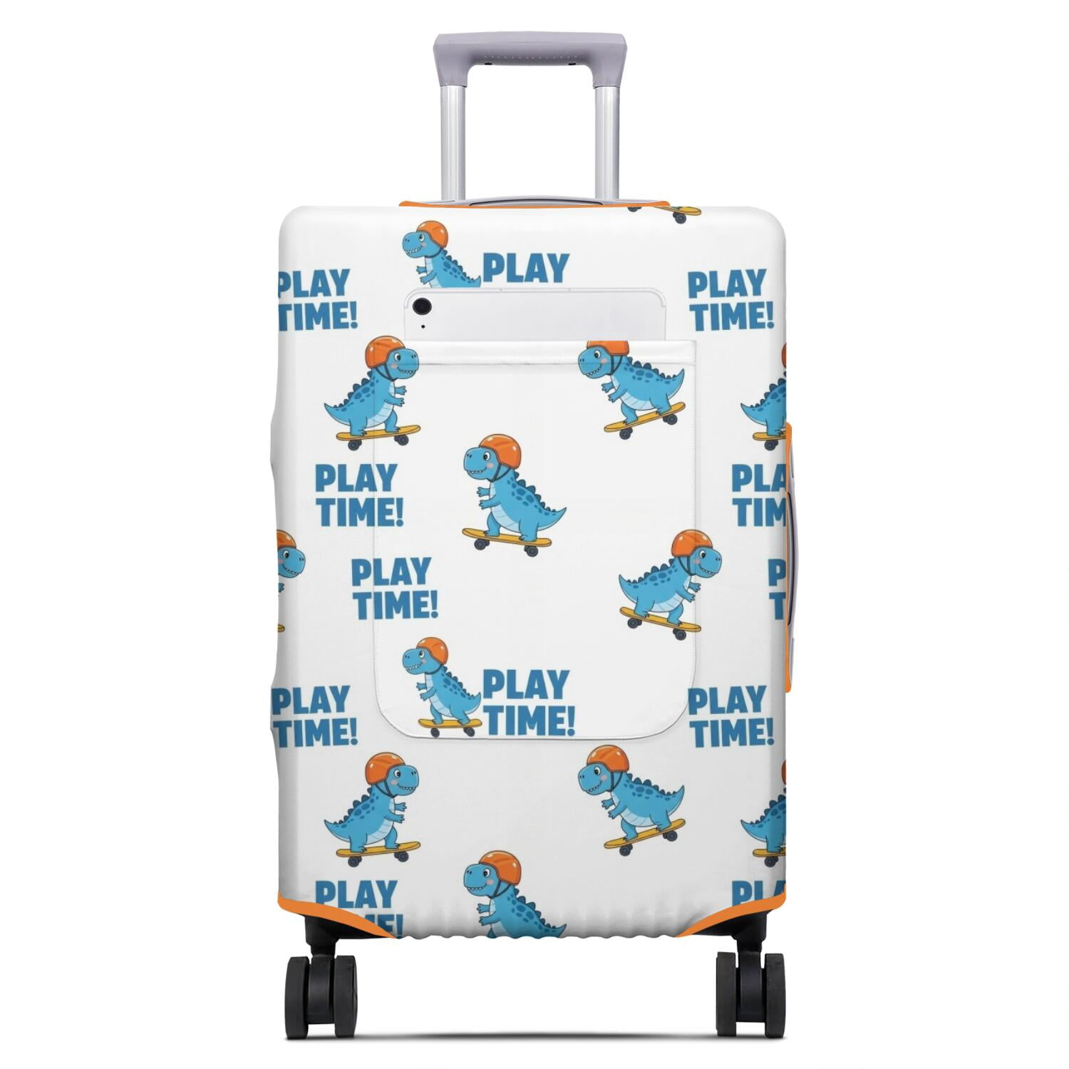 Dinosaur and Skateboard White Pattern Luggage Cover,Stretch Luggage ...