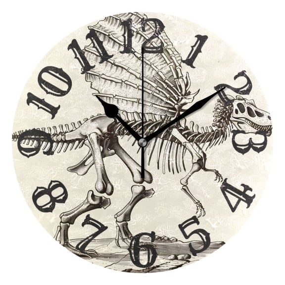 Dinosaur Skeleton 10 inch Wall Clocks Non Ticking Easy to Read Battery Decorative for Home Bathroom Kitchen Bedroom Living Room