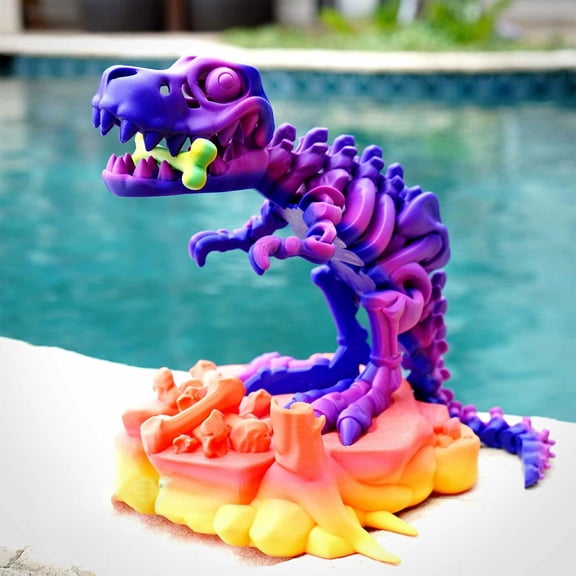 Dinosaur Skeleton 3D Printed T Rex Articulated Fossil Model for Museum Style Desktop Decoration and Prehistoric Display Multicolor