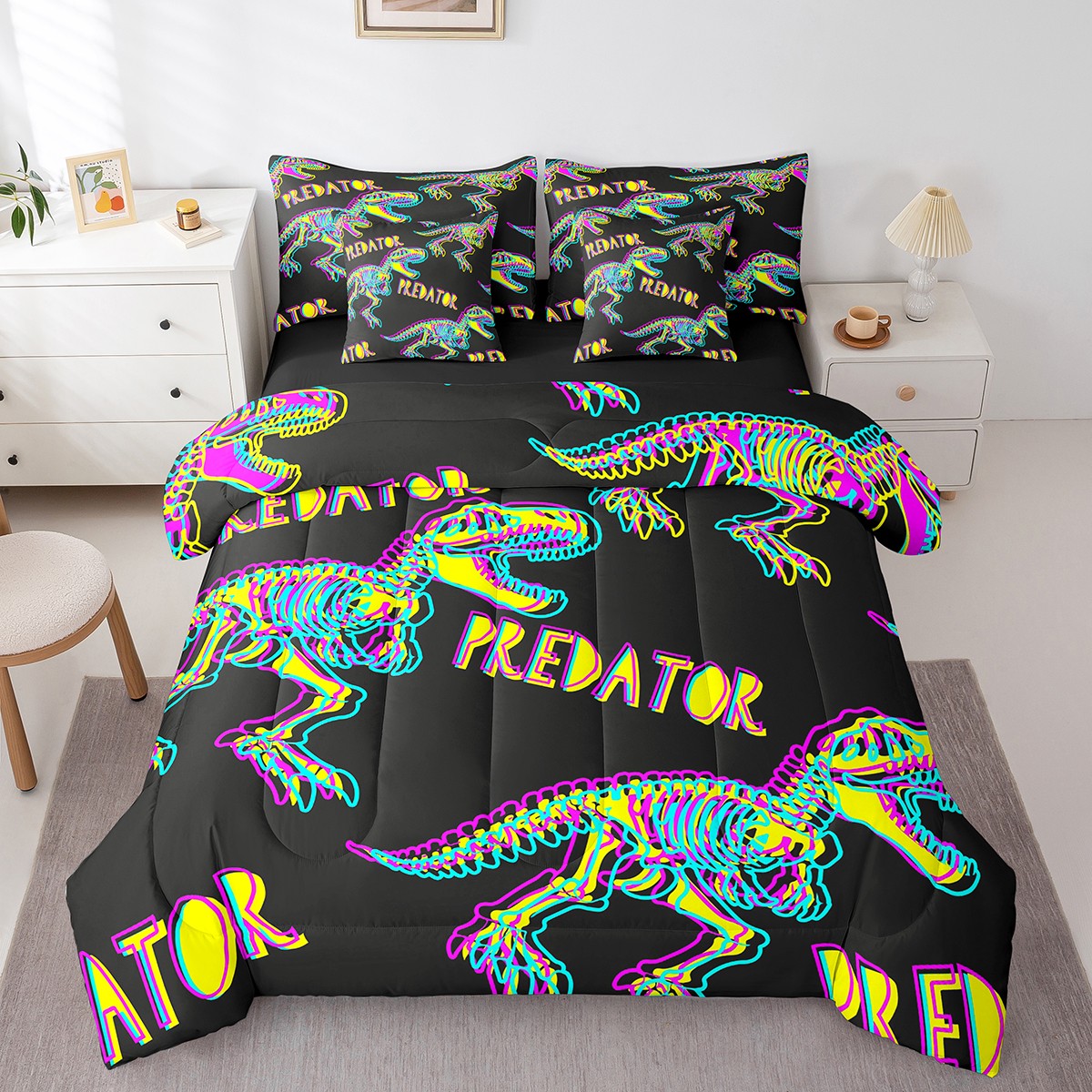 Dinosaur Skeleton Comforter Set 7 Piece Bed In A Bag Twin Kawaii Dino dinosaur-skeleton-comforter-set-7-piece-bed-in-a-bag-twin-kawaii-dino