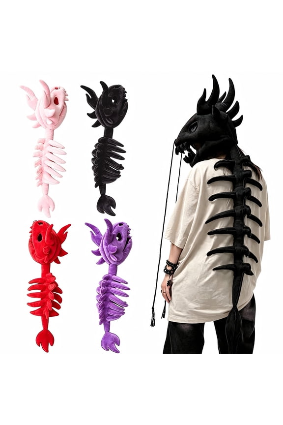 Dinosaur Skeleton Costume – 3D Spinosaurus Skull Mask & Plush Spine for Halloween, Cosplay & Dress-Up Play, Black, S