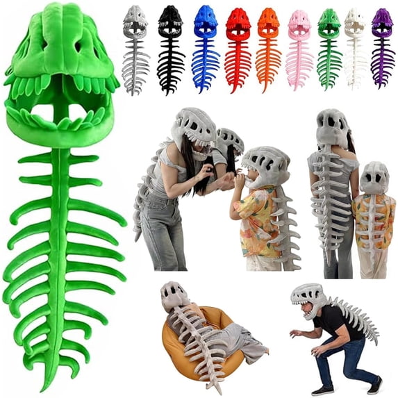 Dinosaur Skeleton Costume – 3D Spinosaurus Skull Mask & Plush Spine for Halloween, Cosplay & Dress-Up Play, Red, 33in