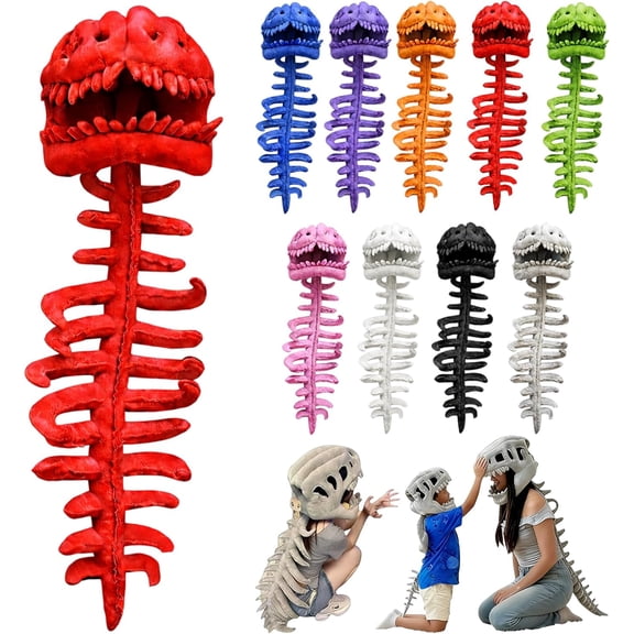 Dinosaur Skeleton Costume, 3D Spinosaurus Skull Mask with Plush Spine for Dress-Up Play Creative Trex Bone Plushie, Fun Birthday Halloween Gift