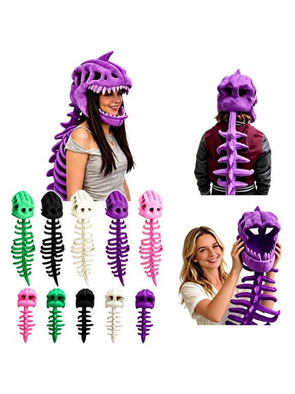Dinosaur Skeleton Costume 46 in, Realistic Spinosaurus Fossil Outfit with Skull Mask and Structured Spine, Halloween Costume for Role Play, Cosplay & Birthday Party, Purple