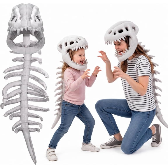 Dinosaur Skeleton Costume, Silly Dino Plush Skeleton Outfit with Spine & Headgear, 3D Bones Cosplay for Halloween