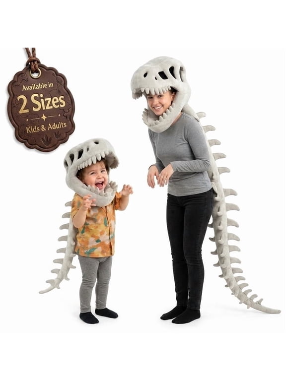 Plush Dinosaur Skeleton Costume with 3D Headgear for Halloween