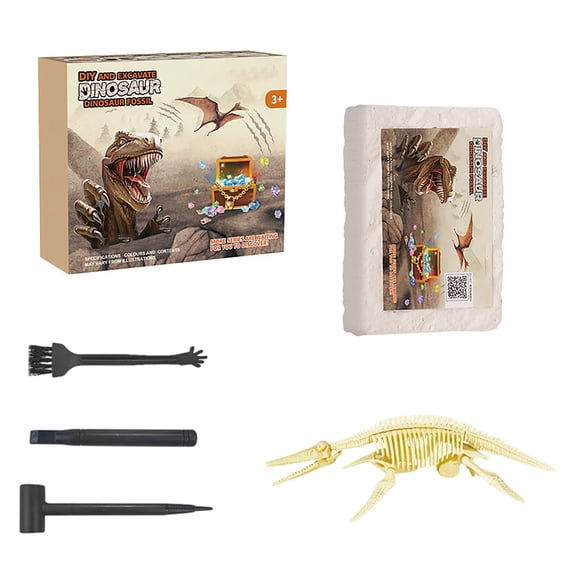 Dinosaur Skeleton Excavation Kit, 10-Piece Fossil Dig Set with Gypsum Block and Archaeological Tools, Science STEAM Education Skeleton Puzzle Game for Ages 6 to 14