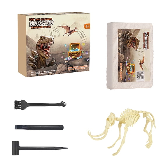 Dinosaur Skeleton Excavation Kit, 10-Piece Fossil Dig Set with Gypsum Block and Archaeological Tools, Science STEAM Education Skeleton Puzzle Game for Ages 6 to 14