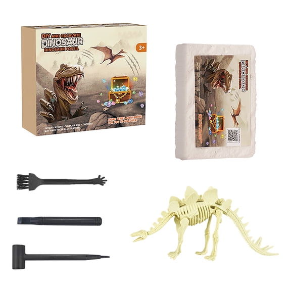 Dinosaur Skeleton Excavation Kit, 10-Piece Fossil Dig Set with Gypsum Block and Archaeological Tools, Science STEAM Education Skeleton Puzzle Game for Ages 6 to 14