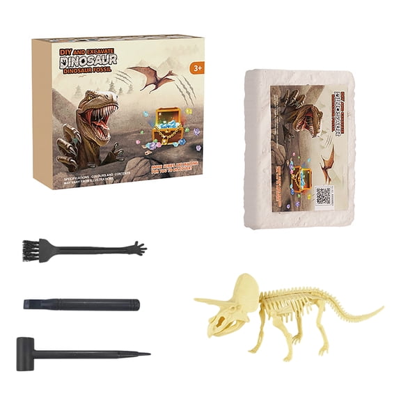 Dinosaur Skeleton Excavation Kit, 10-Piece Fossil Dig Set with Gypsum Block and Archaeological Tools, Science STEAM Education Skeleton Puzzle Game for Ages 6 to 14