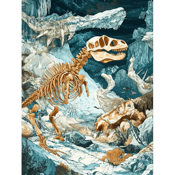 Dinosaur Skeleton Fossil Canvas Print/Wall Art Suitable for Living Room Bedroom Office Study and Dinning Room Decoration.