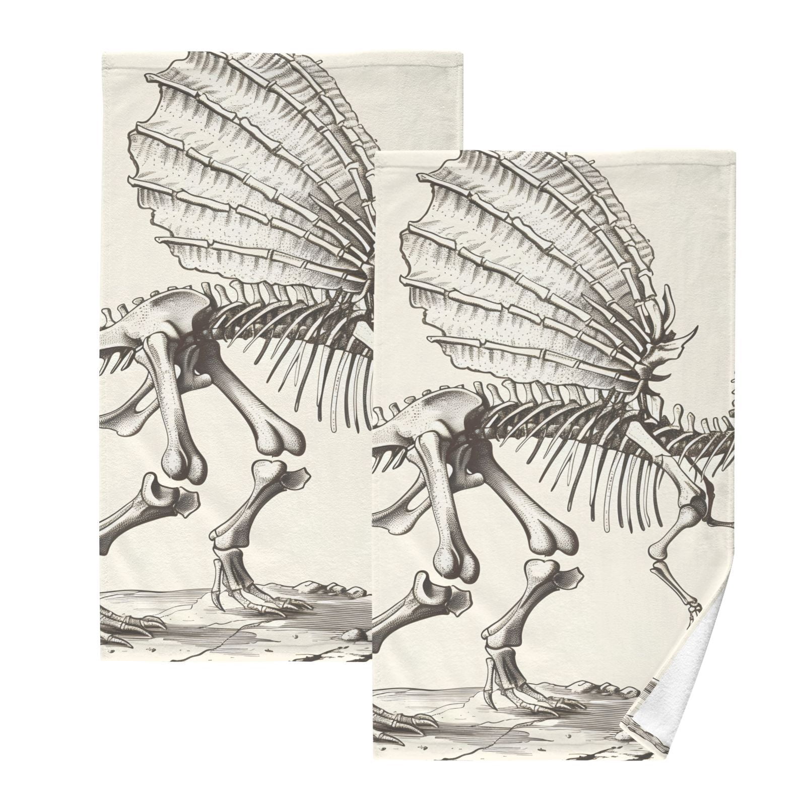 Dinosaur Skeleton Hand Towels Cotton Bath Towels Large Face Towels Absorbent for Bathroom 2 Packs