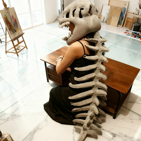 Dinosaur Skeleton Head Plush Toy, Soft Plush Fabric With Exquisite Embroidery, Plump And Deformable-Resistant Filling, Cute Home Decoration, Ideal Birthday Graduation Gifts For