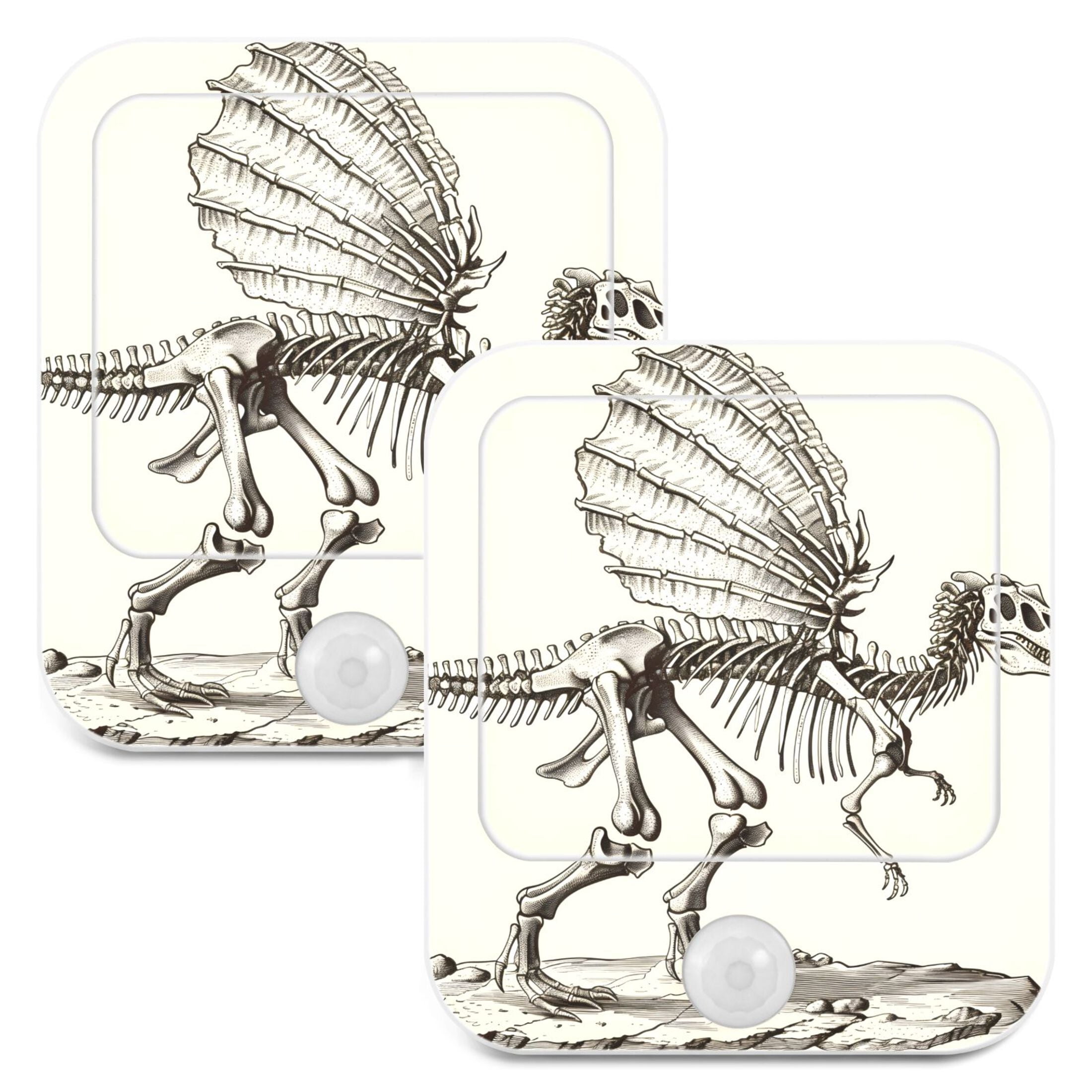 Dinosaur Skeleton Night Lights Plug into Wall LED with Auto Light Sensor Warm Light for Kids Hallway Bedroom Living Room Kitchen Bathroom Set of 2