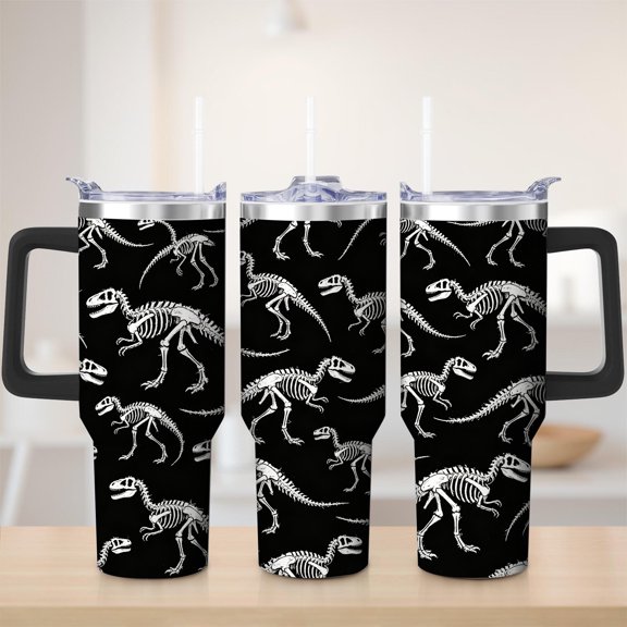 Dinosaur Skeleton Pattern Stainless Steel Tumbler, 30oz