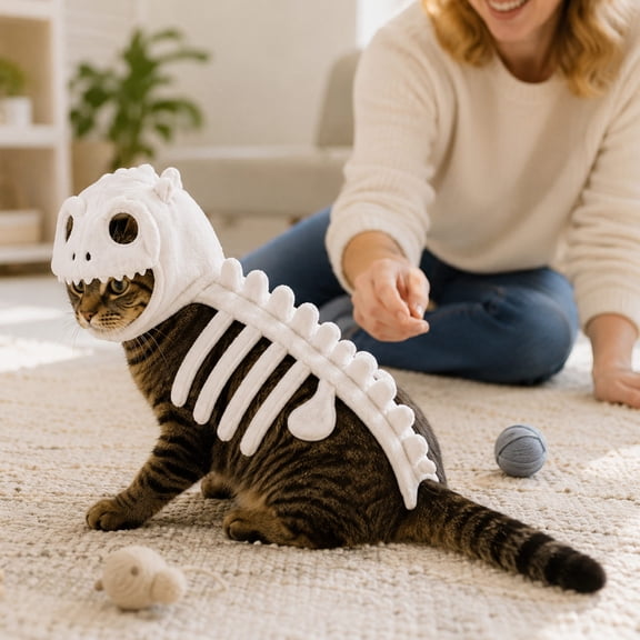 Dinosaur Skeleton Plush 10 Inch Soft Plush Outfit for Medium Large Dogs Cats Halloween Party Wearable Dino Skeleton 1 Pack