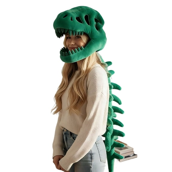 Dinosaur Skeleton Plush Costume Headpiece with Tail Soft Wearable Animal Skeleton Outfit for Parties Cosplay Halloween Costume