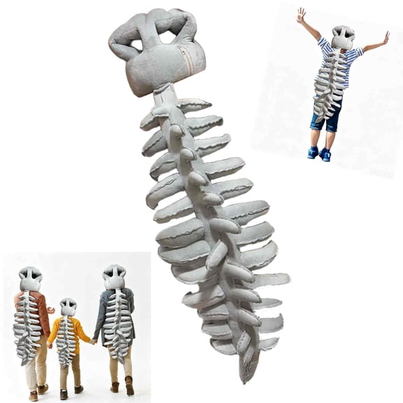 Dinosaur Skeleton Plush Toy, 3D Realistic Spine Stuffed Animal, Soft Plush Dino Bone Pillow, Cute Halloween Cosplay Prop, Gift for Kids & Collectors (A)