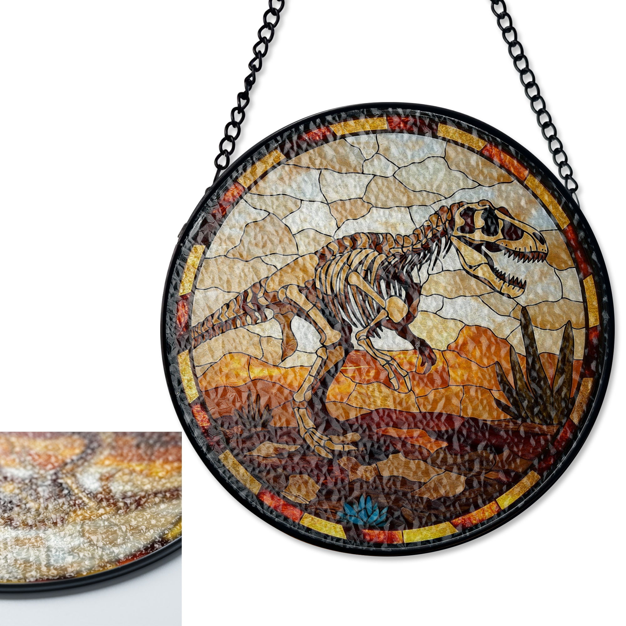 Dinosaur Skeleton Stained Glass Suncatcher, Prehistoric Fossil Window ...