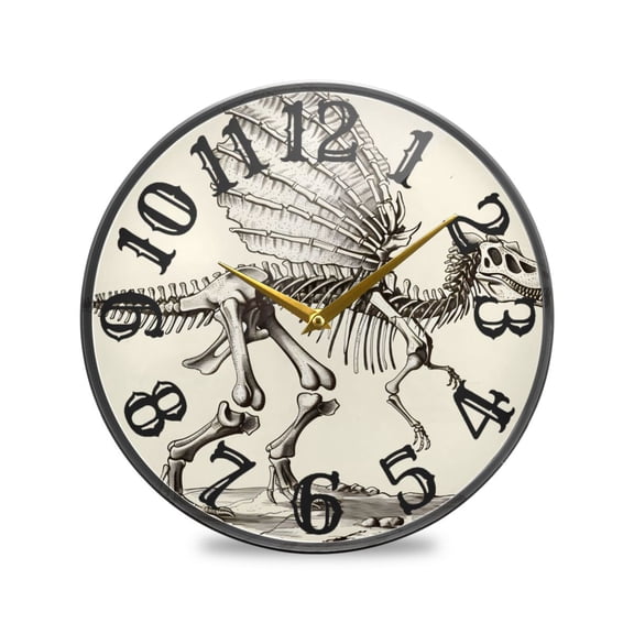 Dinosaur Skeleton Wall Clock 10 Inch Silent Non Ticking Battery Operated Easy to Read for Kitchen Living Room