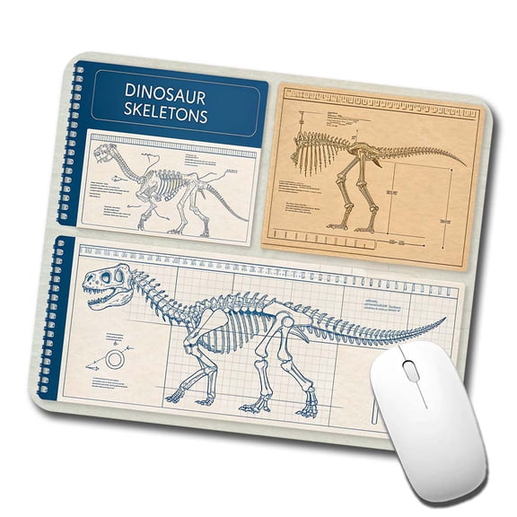 Dinosaur Skeletons Technical Style Blueprints Diagrams Mouse Pad Low Profile Gaming Mat
