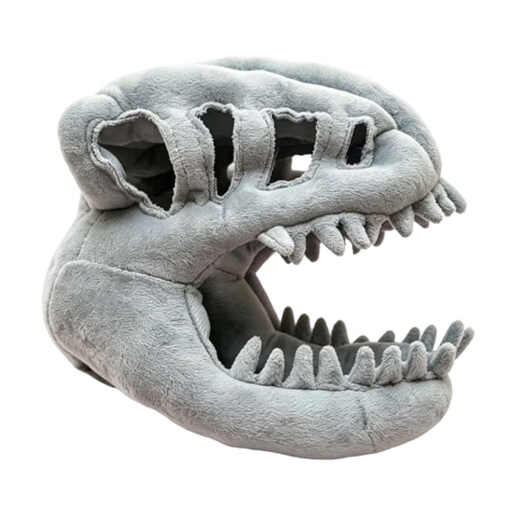 Dinosaur Skull Plush Head Toy Soft Stuffed Skeleton Style Figure with Open Jaw Teeth Detail for Display Pretend Play
