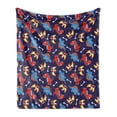thumbnail image 1 of Dinosaur Soft Flannel Fleece Throw Blanket, 3 Different Cartoon Dinosaurs Funny Expressions and Bones Kids Theme, Cozy Plush for Indoor and Outdoor Use, 70" x 90", Navy Blue Orange Red, by Ambesonne, 1 of 6