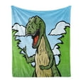 thumbnail image 1 of Dinosaur Soft Flannel Fleece Throw Blanket, Cartoon T-Rex with Funny Face Giving Thumps up Clouds Trees Sky, Cozy Plush for Indoor and Outdoor Use, 70" x 90", Dark Green Pale Blue, by Ambesonne, 1 of 5