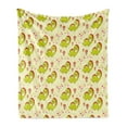 thumbnail image 1 of Dinosaur Soft Flannel Fleece Throw Blanket, Dinosaur Characters with Spring Meadow Flowers Hearts, Cozy Plush for Indoor and Outdoor Use, 60" x 80", Green Yellow, by Ambesonne, 1 of 6