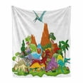 thumbnail image 1 of Dinosaur Soft Flannel Fleece Throw Blanket, Funny Friendly Dinosaurs in Cartoon Style and Landscape Trees and Mountain, Cozy Plush for Indoor and Outdoor Use, 60" x 80", Multicolor, by Ambesonne, 1 of 6
