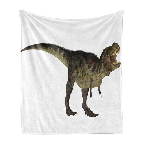 Dinosaur Soft Flannel Fleece Throw Blanket, Tyrannosaurus Dinosaur Illustration Prehistoric Nature Wildlife Reptilian, Cozy Plush for Indoor and Outdoor Use, 50" x 60", Army Green Black, by Ambesonne