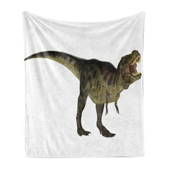 Dinosaur Soft Flannel Fleece Throw Blanket, Tyrannosaurus Dinosaur Illustration Prehistoric Nature Wildlife Reptilian, Cozy Plush for Indoor and Outdoor Use, 60" x 80", Army Green Black, by Ambesonne