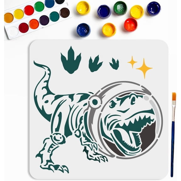 Dinosaur Space Stencil 11.811.8inch Large Space Theme Animal Stencils with Paint Brush Astronauts Dinosaur Footprint Star Template