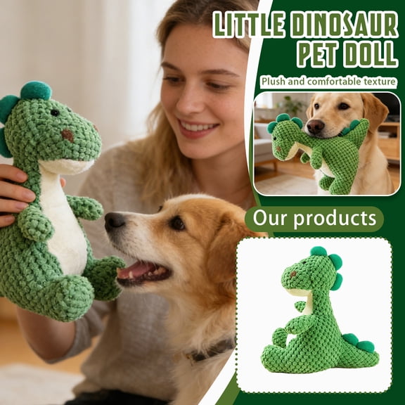 Dinosaur Squeaky Dog for Boredom, Dinosaur Plush Puppy Chew, Interactive Pet Supplies with Squeaker for Small and Medium Dogs, Great for Teething Fun Green Size:S