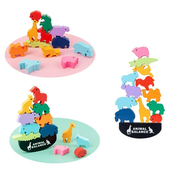 Dinosaur Stacking Blocks - Wooden Colorful Dinosaur Animal Stacking Block Balance Game
